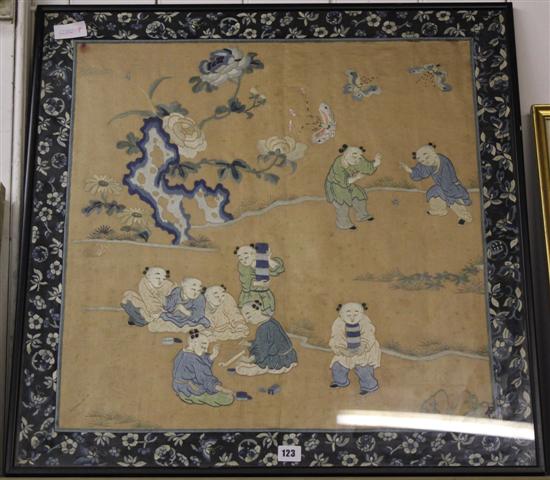 Framed early 20th century Chinese silkwork panel(-)